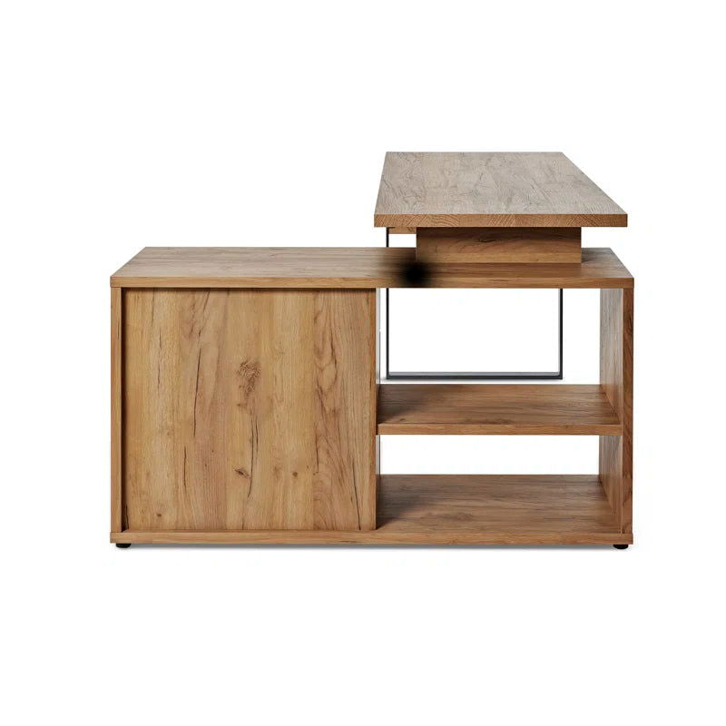 FURNISHIAA Solid Acacia Wood L Shaped Study Table - Furnishiaa -  -